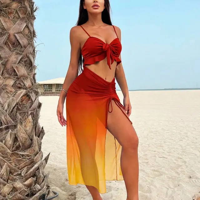 Cikini Sexy Gradient Color Three Piece Swimsuit Mesh Bikinis Set Summer Beach Swimwear Bathing Suit For Women – Image 6