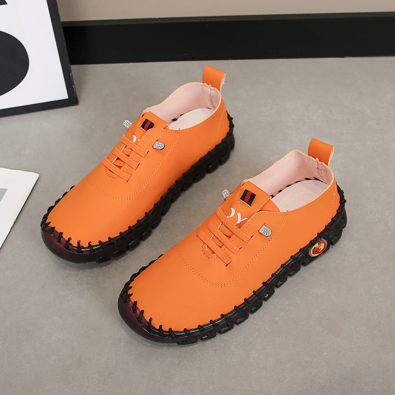 Baskets femmes chaussures mocassins à lacets en cuir plat nouveau printemps dames chaussures décontractées en plein air voyage et marche femmes chaussures