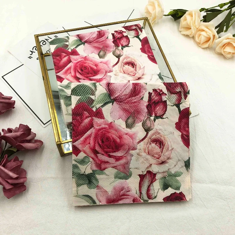 20 pièces/paquet 33*33cm 2 plis nouvelle Rose coloré imprimé serviette mariage hôtel carré papier serviette napperon papillon os Bart papier