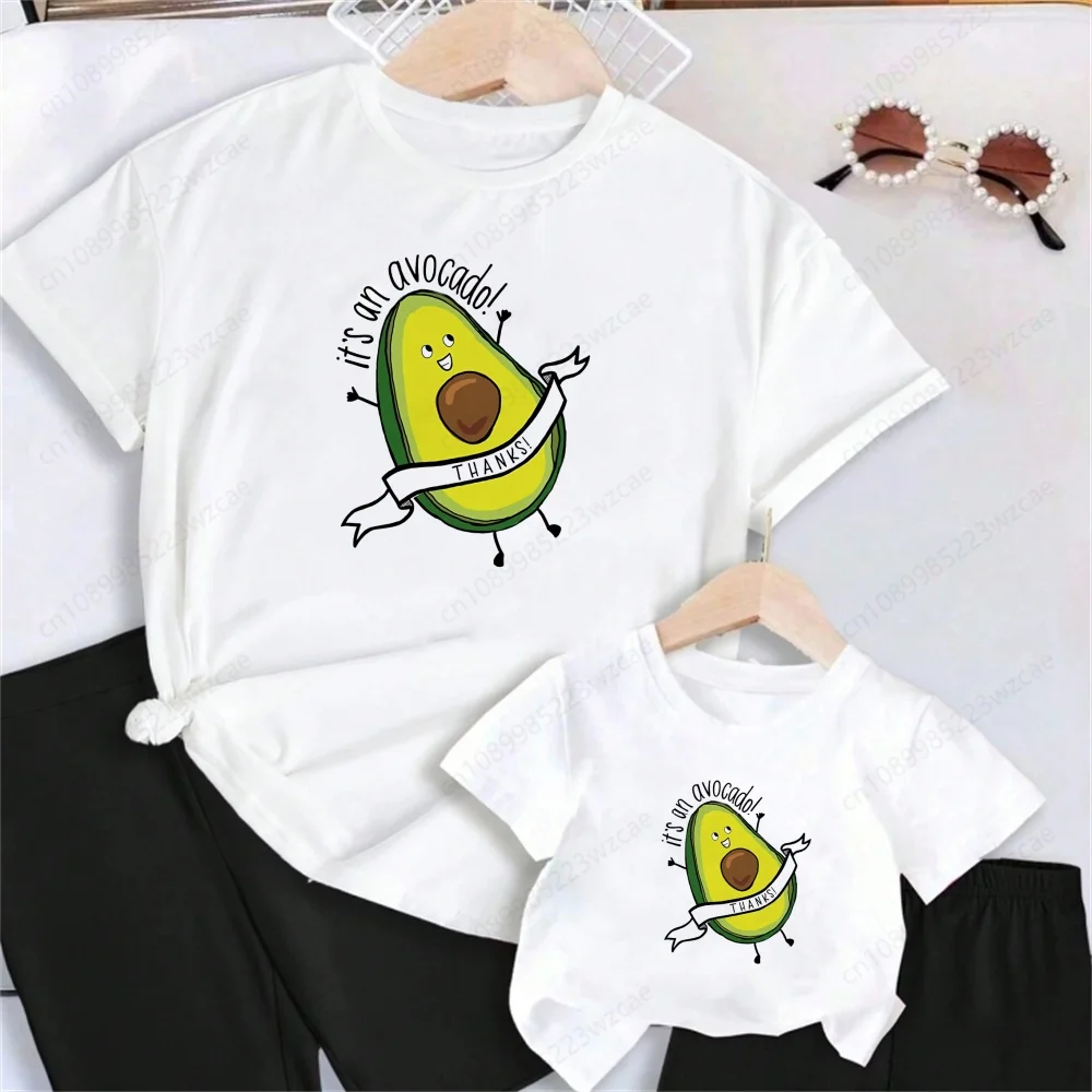 T-shirt à manches courtes imprimé avocat végétalien pour jeune fille et garçon, tenues assorties pour la famille