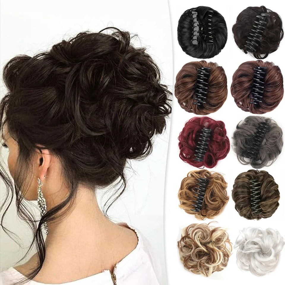 EAST Synthetic Chignon Messy Bun Claw Clip in Hair Piece Wavy Curly Hair Bun Ponytail Extensions Scrunchie Hairpieces for Women