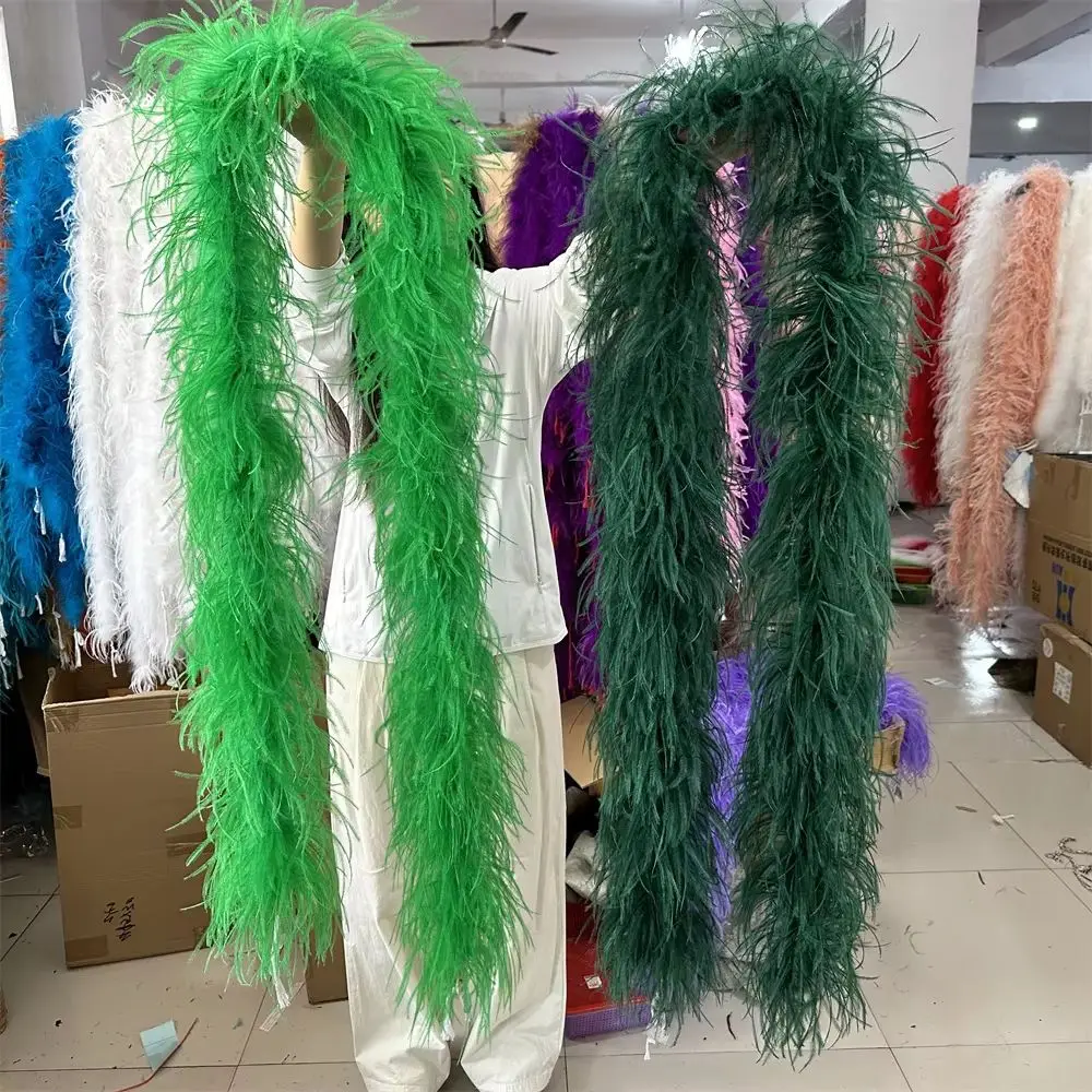 Boa en plumes d'autruche vertes pour robe de soirée de mariage, châle de décoration de griffonnage, boa en plumes d'autruche, 6 rôles, vente en gros, 6 plis, 8 plis, 10 plis, 15 plis, 20 plis