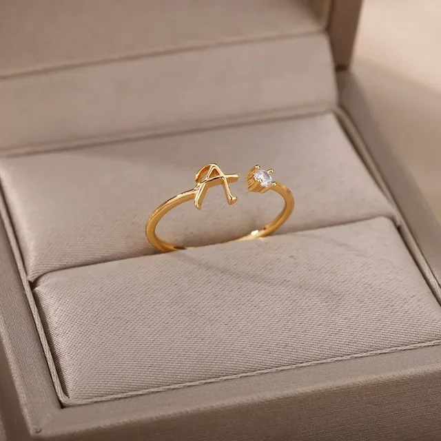 XINYI A-Z Initiales Anneaux pour Femmes Ouvert Réglable En Acier Inoxydable Bague De Mariage 2024 Tendance Or Document Couple Bijoux Accessoires – Image 6