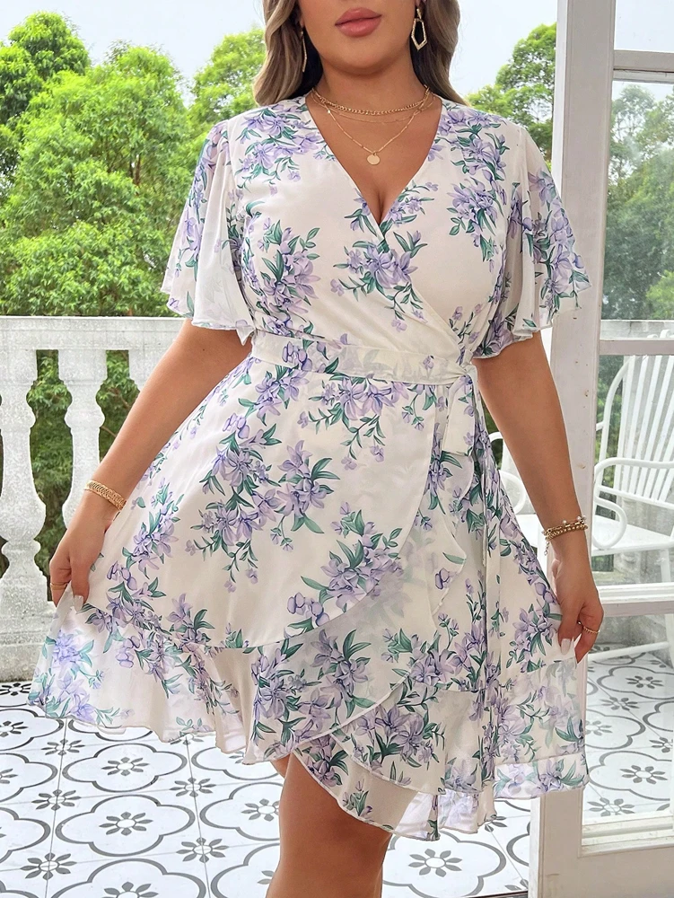Robe tunique blanche à motif floral pour femmes, grande taille, col en v, en Polyester, meilleur pour l'été, nouvelle collection printemps/été 2025