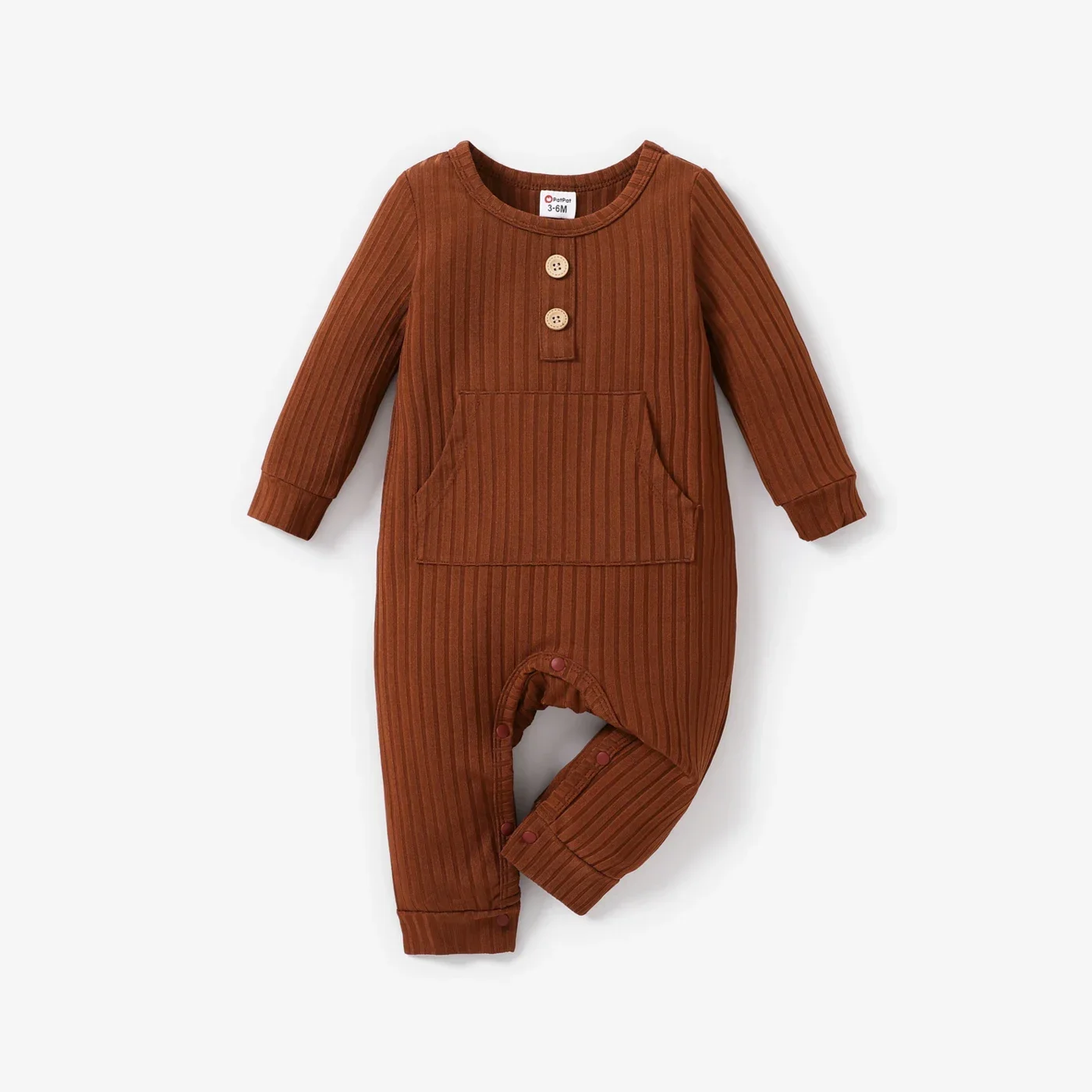 PatPat Combinaison côtelée unie à manches longues pour bébé garçon/fille avec poche douce et confortable, parfaite pour les sorties, style basique