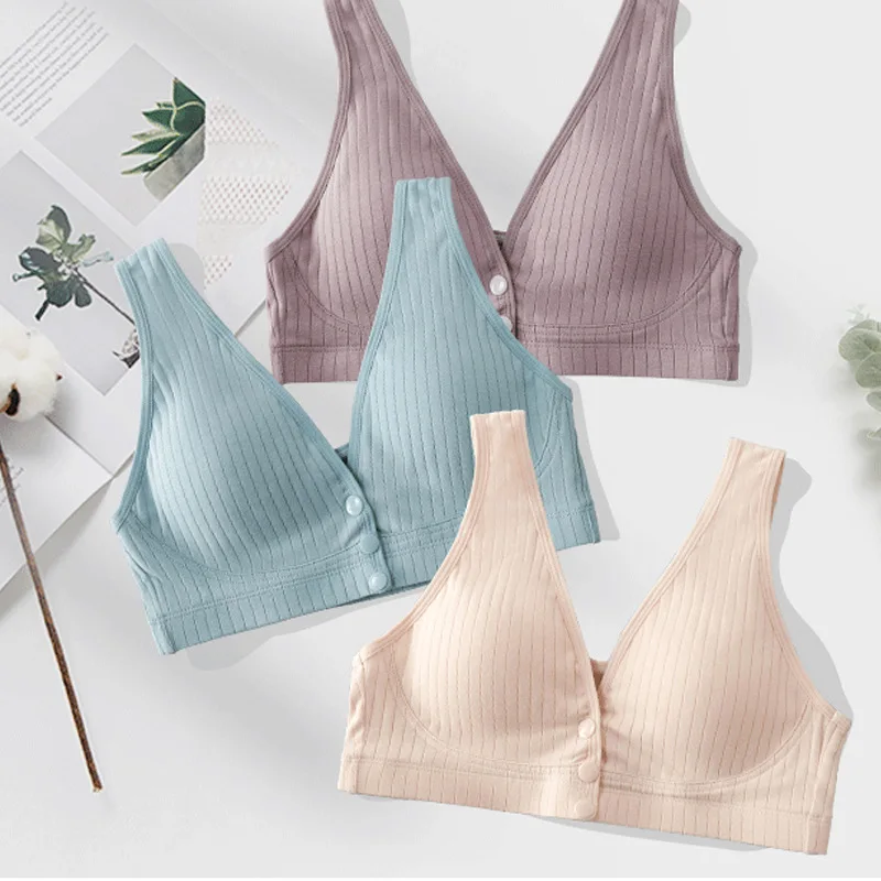 Soutien-gorge d'allaitement en coton, sous-vêtement d'allaitement, sans anneau en acier, ouverture frontale, respirant