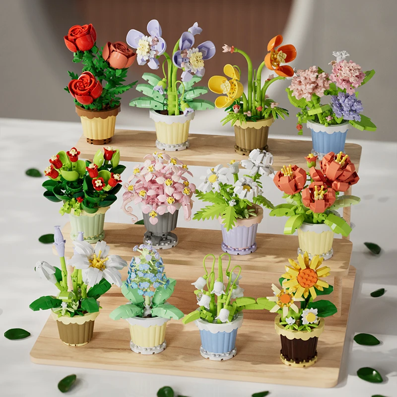 Bloc de construction de plantes en pot de fleurs, jouet d'assemblage, décoration, micro particules, plante en pot, jouet pour enfants, cadeau