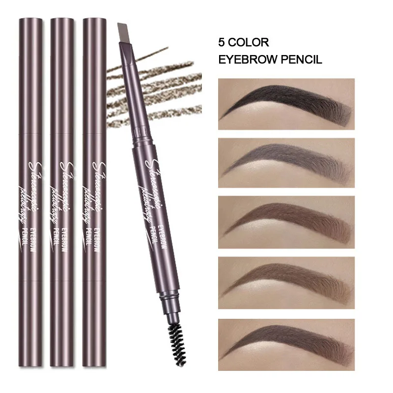 Crayon à sourcils imperméable marron naturel, Triangle Ultra-fin, crème à sourcils précise avec brosse, maquillage rotatif durable sans floraison
