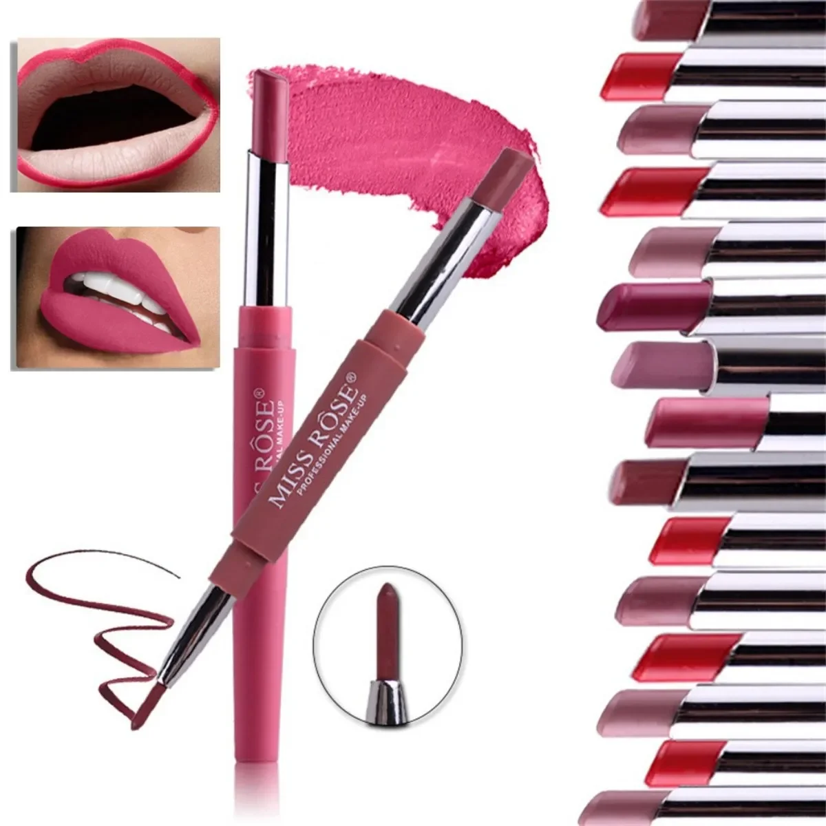 Rouge à lèvres imperméable à Double ouverture, 8 couleurs, maquillage durable, Sexy, ligne de lèvres mate, Eyeliner, stylo Blush, outils de beauté