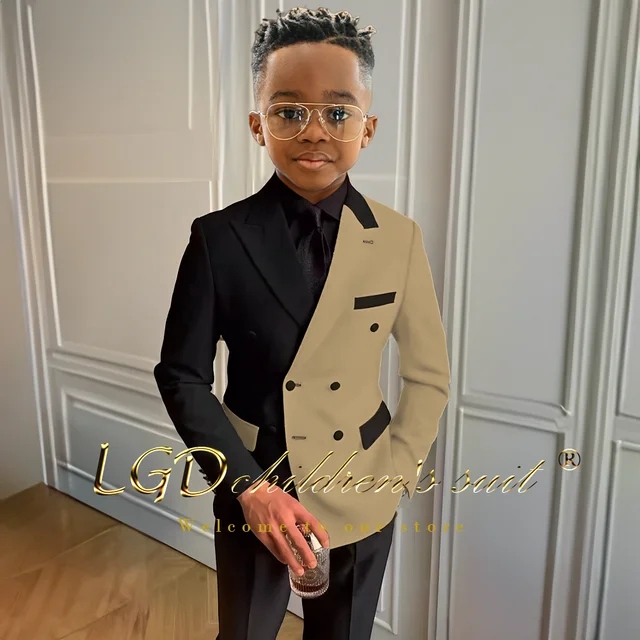Mn-Veste et pantalon de smoking à double boutonnage pour garçons, revers Patricia, noir et blanc trempé, ajusté, formel, événement de mariage, 2 pièces – Image 5