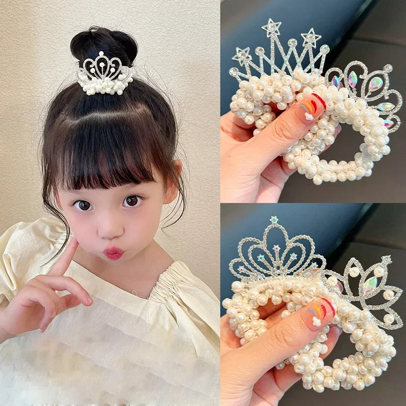 Cravates élastiques mignonnes pour enfants, couronne de perles, princesse, cravates pour enfants, accessoires pour cheveux pour filles, vêtements de sauna pour bébé, nouvelle mode, 1PC