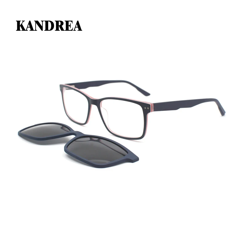 KANDREA-Lunettes de soleil carrées 2 en 1 pour hommes et femmes, monture optique magnétique, myopie, populaire, 9100