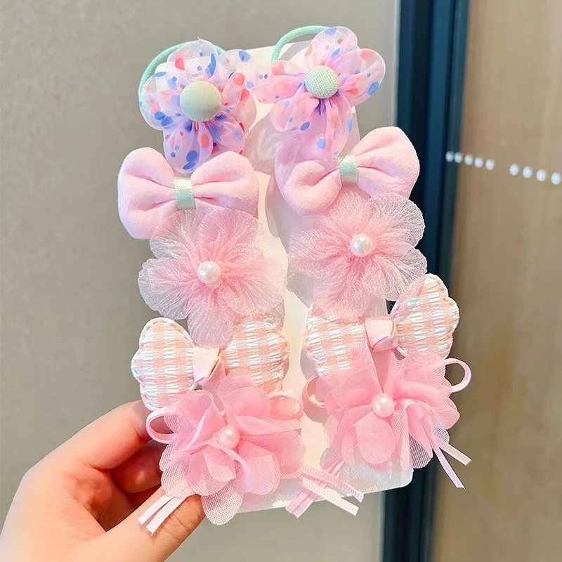 10 pièces/ensemble pinces à cheveux à fleurs et nœud sur le thème fantastique avec maille et fer, ornées de pointes pour les filles âgés de 3 à 6 ans