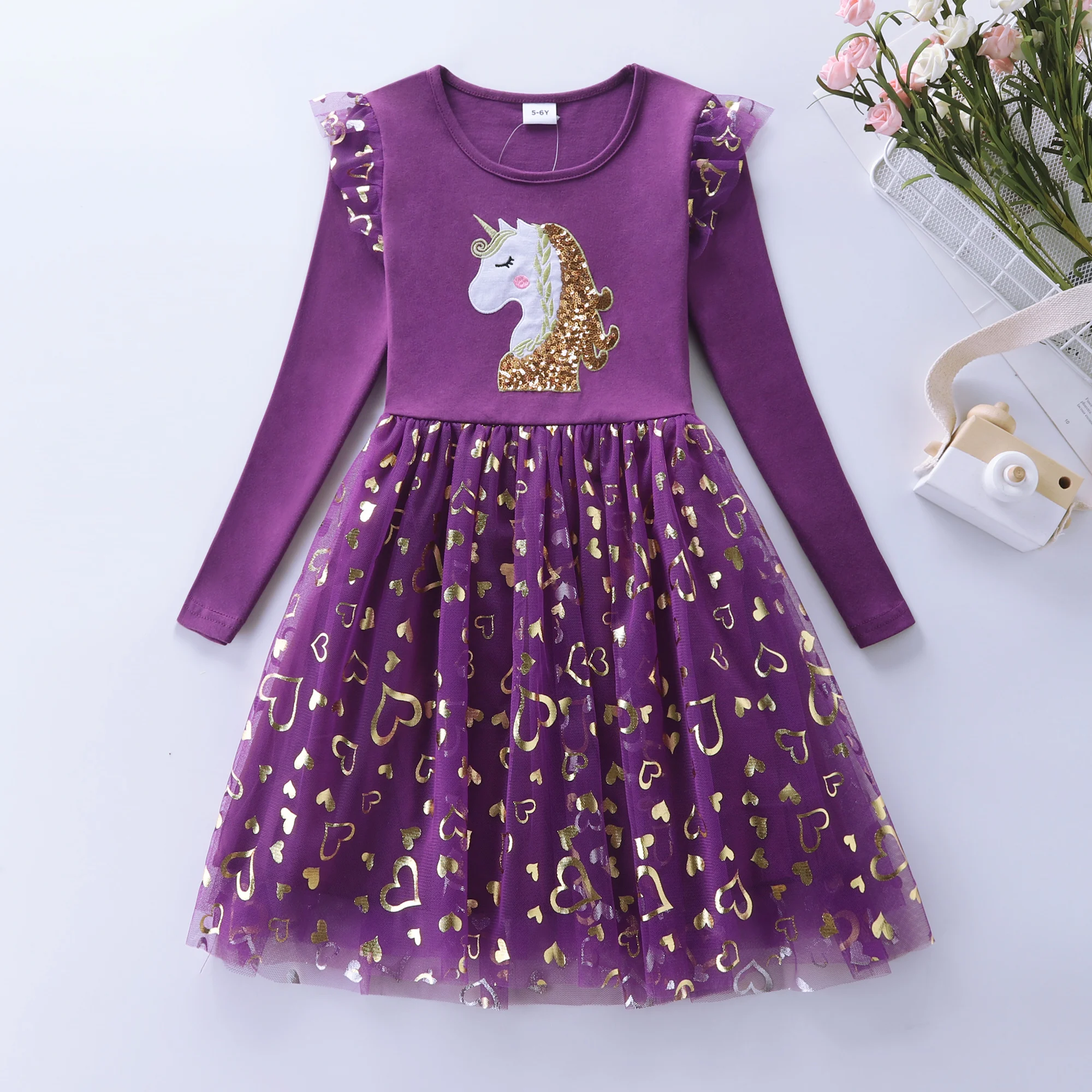Robe licorne de dessin animé en maille à manches longues pour filles, automne, LH1696