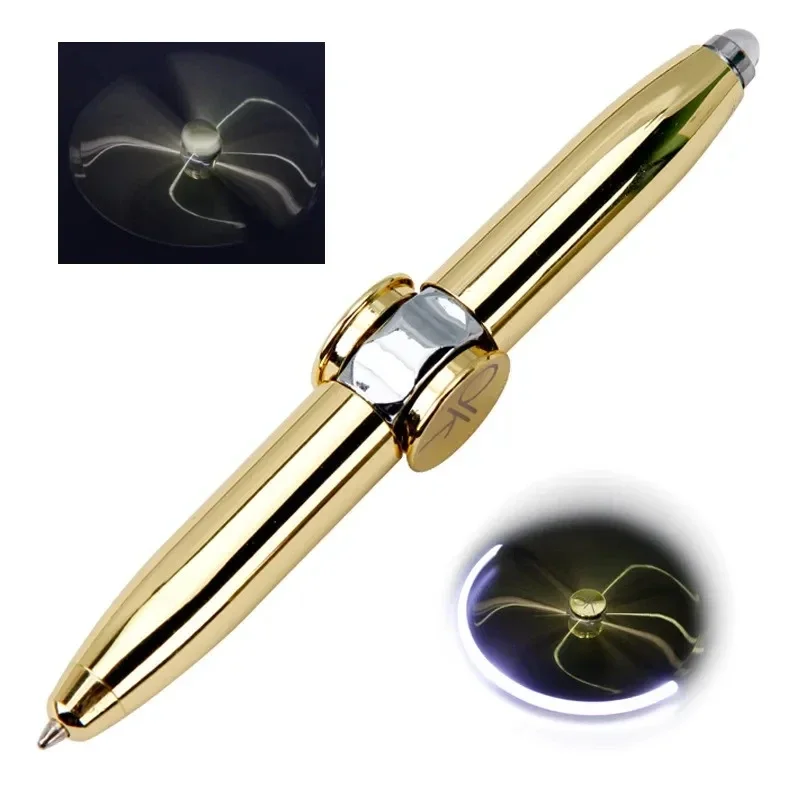 Stylos gyroscopiques lumineux à décompression multifonctionnelle, rotation des doigts, jouet Fidgets Spinner, stylo à bille lumineux LED, stylo gyroscopique en métal, cadeau