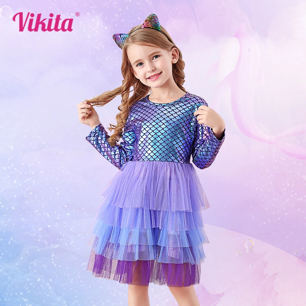 VIKITA fille robe de princesse automne mariage fête d'anniversaire Tutu robes enfants robes pour filles enfants Costumes de noël