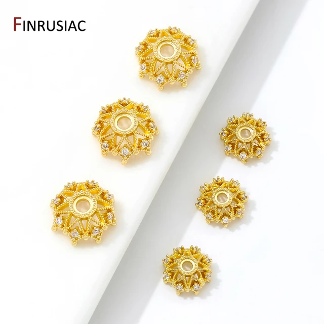 Zunderes-Bouchons de perles en laiton plaqué or 18 carats, incrustés sur des fleurs creuses, bracelets de bricolage, fournitures exécutives de bijoux – Image 2