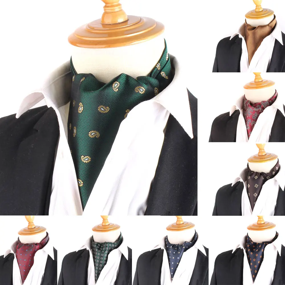 Jacquard Floral Paisley cajou cravate mariage formel cravate Ascot Scrunch auto britannique Gentleman Polyester cravate pour hommes de luxe