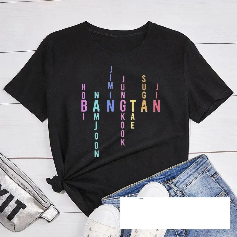 Bangtan membres noms T-shirt Jimin Jungkook Tae Suga Namjoon Hobi Jhope Jin Bangtan garçon coréen T-shirt femmes hommes T-shirt