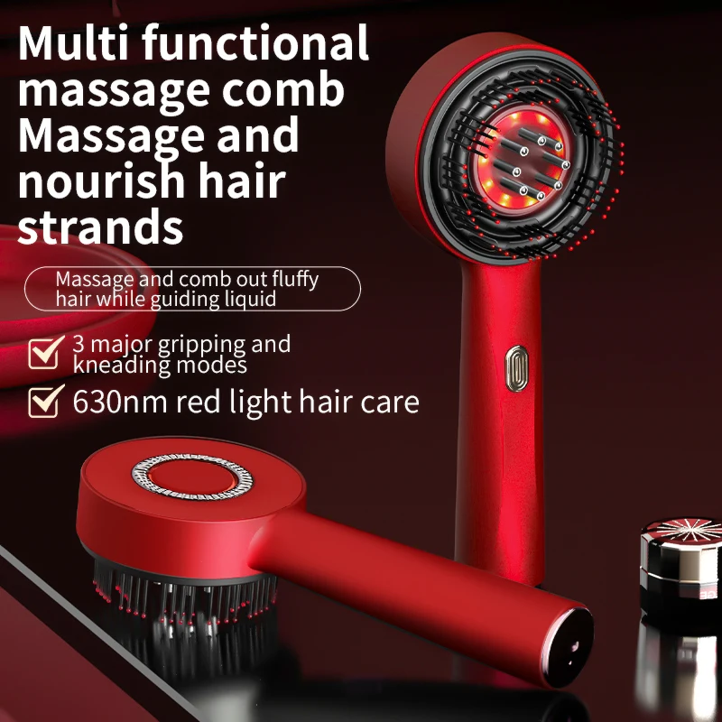 Peigne de Massage électrique à vibrations, lumière rouge, peigne pour follicules pileux, huile pour cuir chevelu, applicateur liquide, masseur de tête, croissance des cheveux, Anti-perte