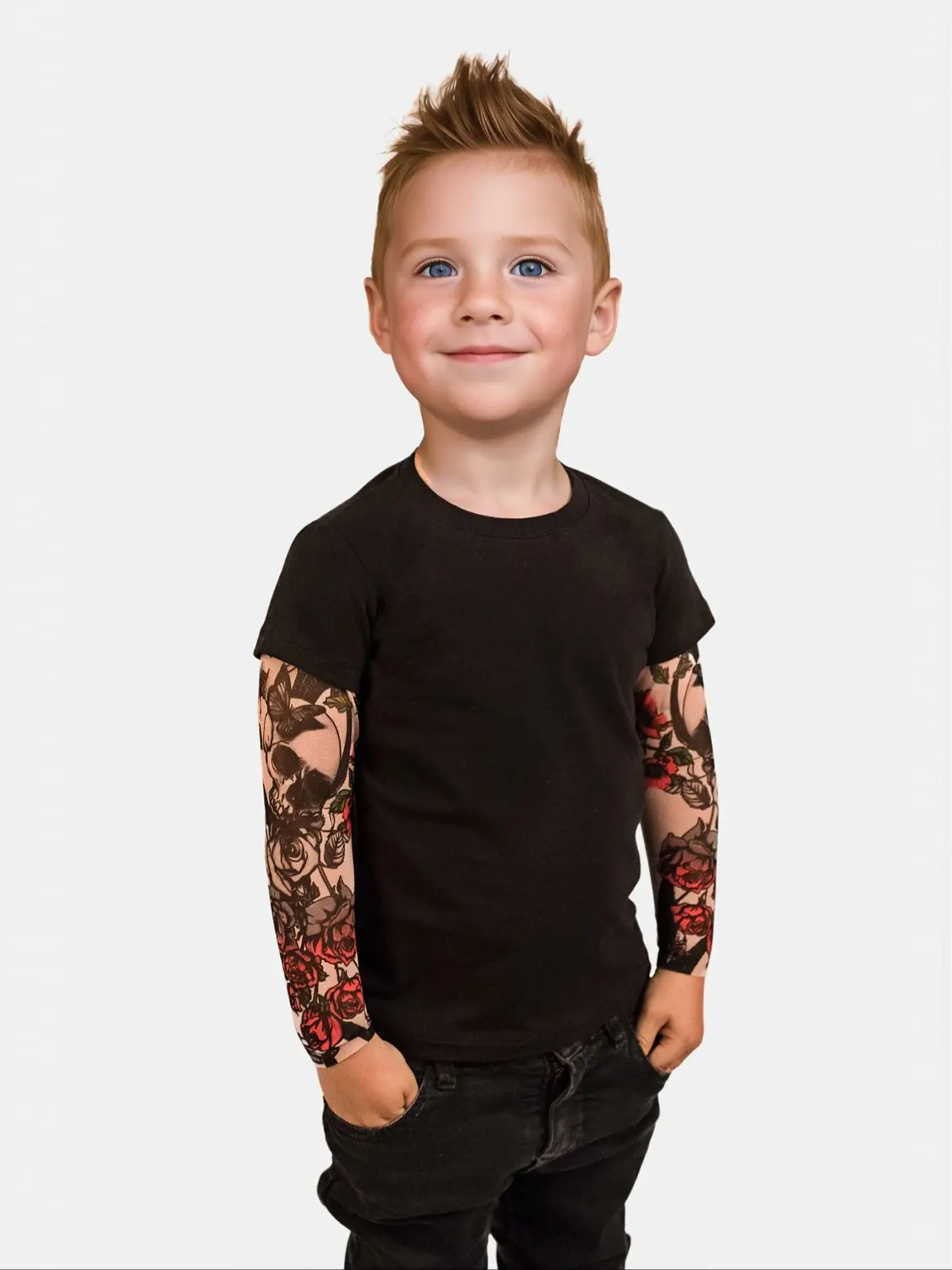 T-shirt manches tatouage en coton pour garçon, vêtement d'été pour enfant de 1 à 6 ans, à la mode