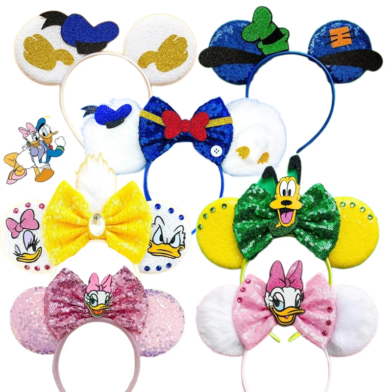 Bandeaux oreilles de Mickey Mouse pour bébés filles, bandeaux de canard marguerite, couvre-chef Donald Duck, nœuds pour femmes adultes, accessoires pour cheveux