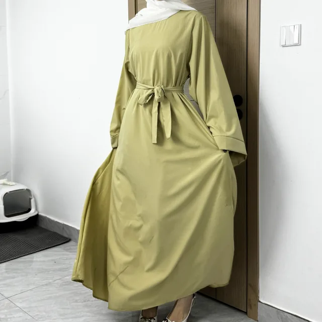 Robe de prière musulmane avec ceinture pour femmes, manches longues, vêtements islamiques, Abayas, Kaftans, Dubaï, Ramadan – Image 5