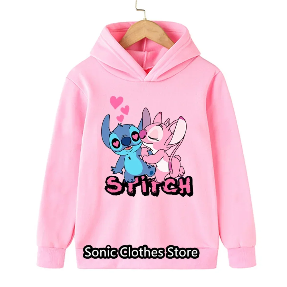 Disney-Sweat à capuche Anime Stitch pour enfants, vêtements de dessin animé pour filles, sweat à capuche Manga pour enfants, haut décontracté pour bébé, Y2k, 90s