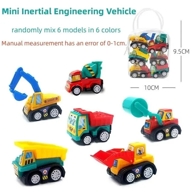 6Pcs Mini Inertielle Pull Back Engineering Car Set Enfant Enfants Dessin Animé Jouets Cadeau D'anniversaire – Image 6