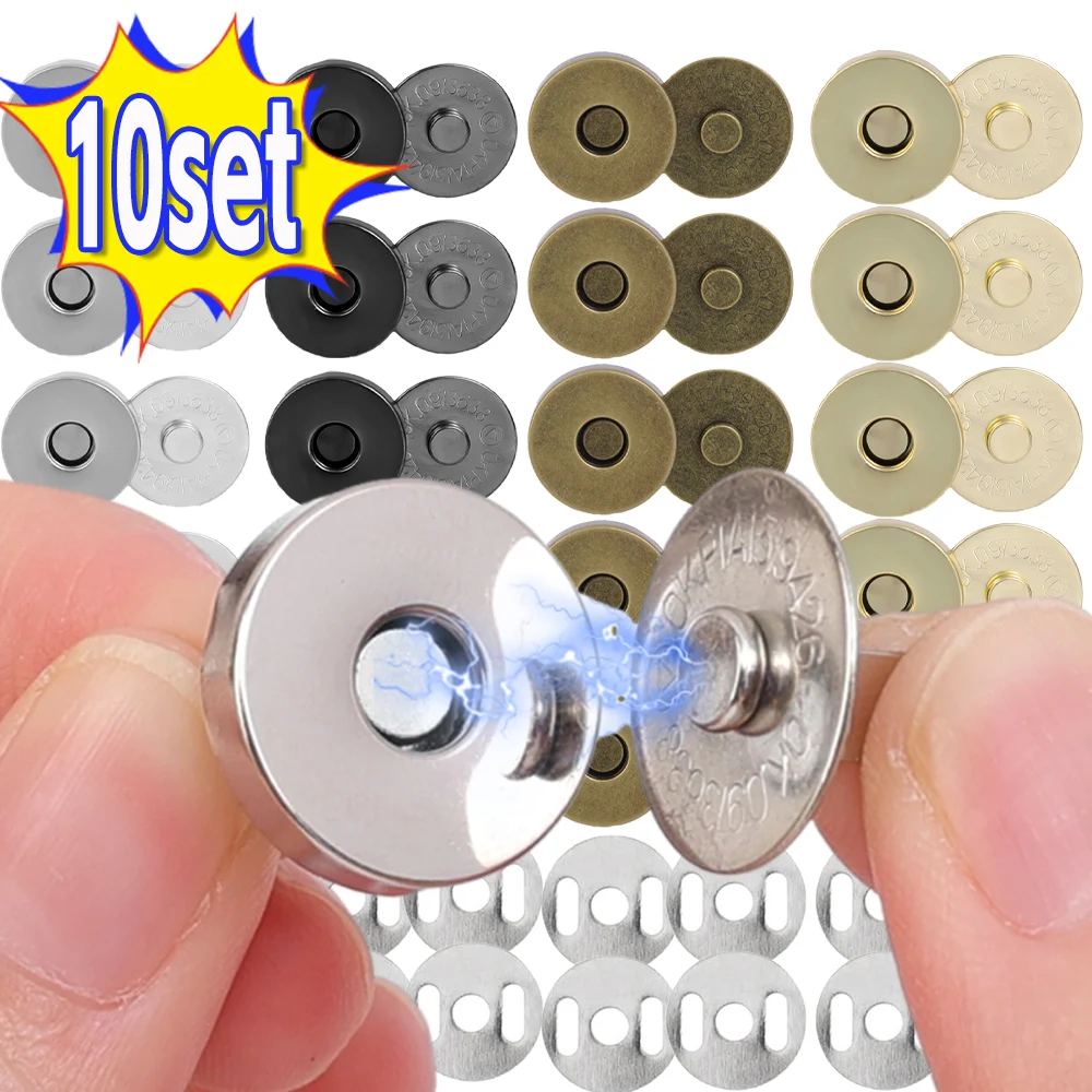5/10 ensembles de fermoirs à pression magnétiques, boutons pour sac à main, portefeuille, sacs artisanaux, pièces et accessoires, boucle d'adsorption 14mm 18mm