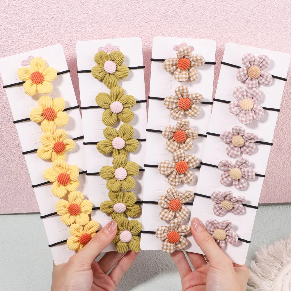 Artificiel astiques en Velours Côtelé à Fleurs pour Fille, Corde à Cheveux, Porte-queue de Cheval, Accessoires pour Cheveux de Bébé, 6 Pièces/Ensemble