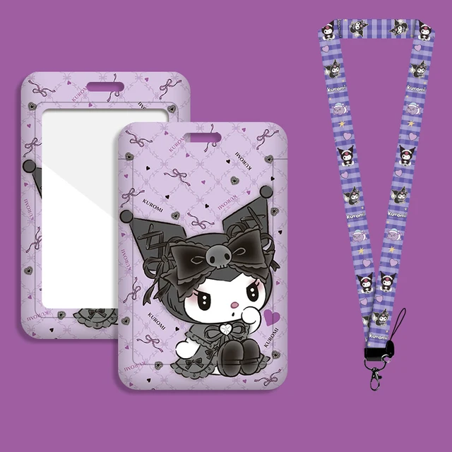 Mignon Kuromi ID Badge porte-carte lanière Sanrio filles porte carte étui cou sangle porte-carte de crédit Credentials accessoires cadeau – Image 6