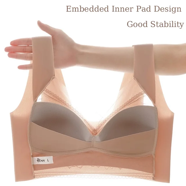 Womens Lace Bra Perspective Bralette Push Up Ice Silk Deep V Bra Sexy Lingerie Tops Plus Size Cup Mom's underwear L-5XL – Image 5