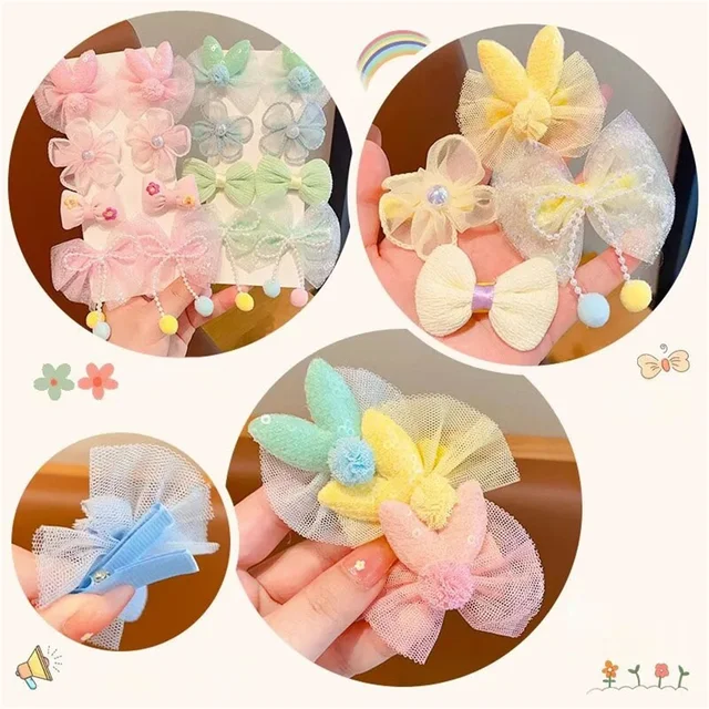 Pinces à cheveux en dentelle avec nœud floral pour filles, épingles à cheveux pour enfants, barrettes de princesse mignonnes, accessoires pour cheveux de bébé, 8 pièces par ensemble – Image 6