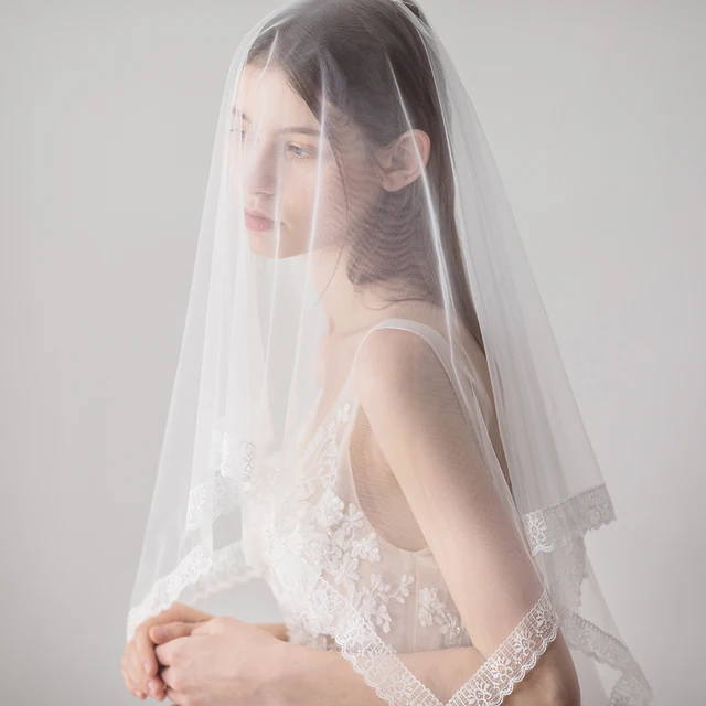 Voile en dentelle blanche pour patients de mariage gracieux, une couche, tulle, mariées, fard à joues, peigne à cheveux, accessoires pour femmes, V608 – Image 3