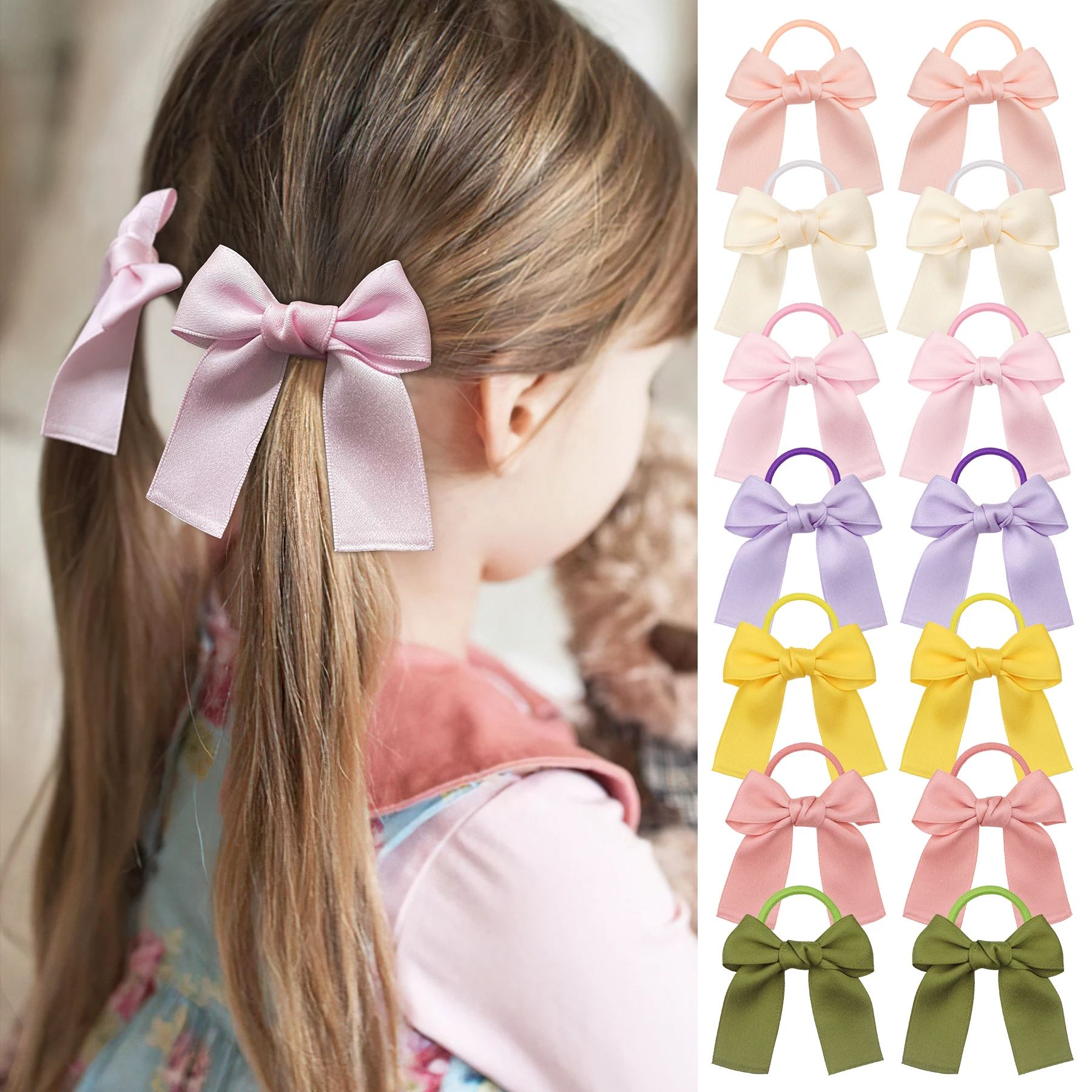14 pièces ruban queue de cochon nœuds de cheveux élastiques attaches de cheveux supports de bandes de cheveux accessoires de cheveux pour bébés filles nourrissons enfant en bas âge en gros