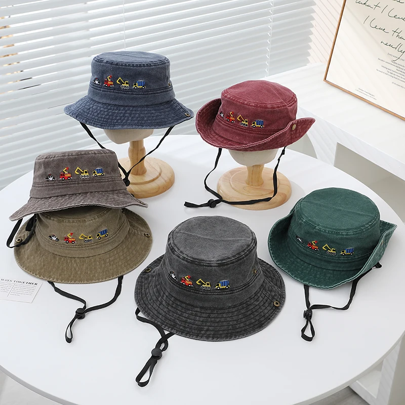 Casquette d'été pour enfants de 3 à 8 ans, chapeau de pêcheur réglable, véhicules brodés, pour l'école de sport, pour l'extérieur, 2025