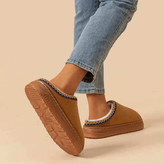 Chaussons en peluche pour femmes et hommes, fourrure floue, semelle souple anti-brûlure, extérieur, intérieur, chaud, confort, loisirs, housses pour couple, hiver, mode – Image 5