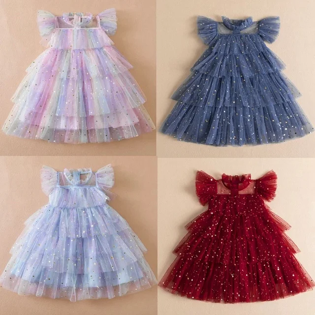 Robe d'été à paillettes pour petites filles, robe de vacances, mignon, bébé, anniversaire, maille éducative, fête de mariage, robe de princesse pour enfants de 3 à 8 ans, 2024