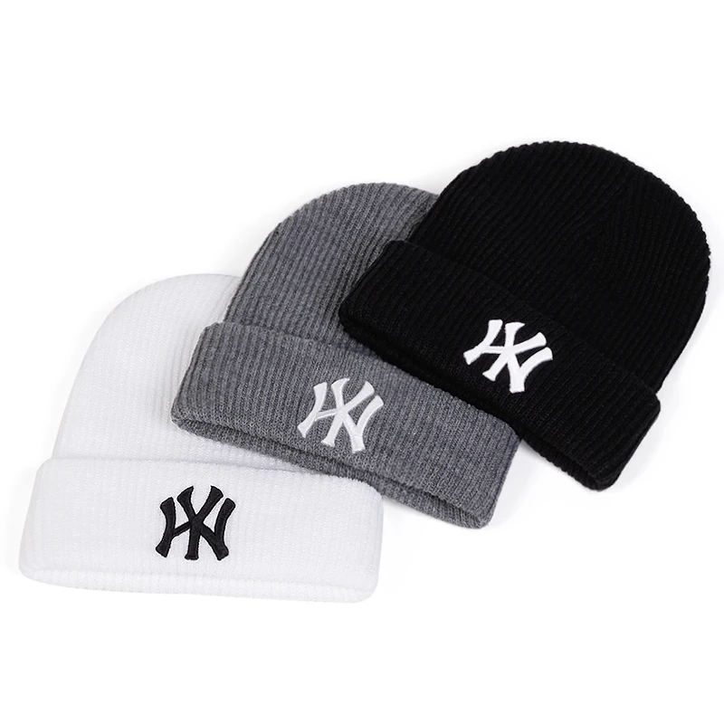 Bonnets unisexes avec broderie de lettres pour hommes et femmes, chapeau chaud, casquettes de hanche, WY, automne, hiver