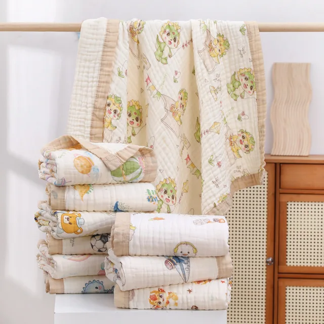 Couverture d'emmaillotage en mousseline imprimée pour nouveau-né, serviette de bain respirante pour bébé, gaze de coton environnementale, 6 couches – Image 4