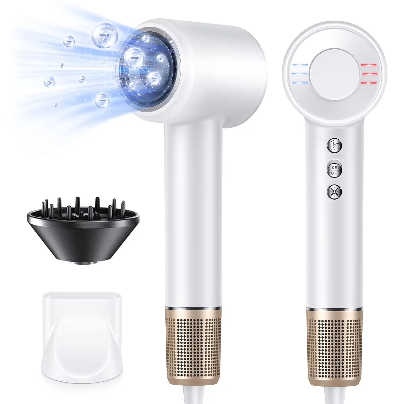 Sèche-cheveux à grande vitesse 120000 Sèche-cheveux à séchage rapide RPM 40 m/s, sèche-cheveux emblématique négatif à contrôle thermique à faible bruit pour la maison et les voyages
