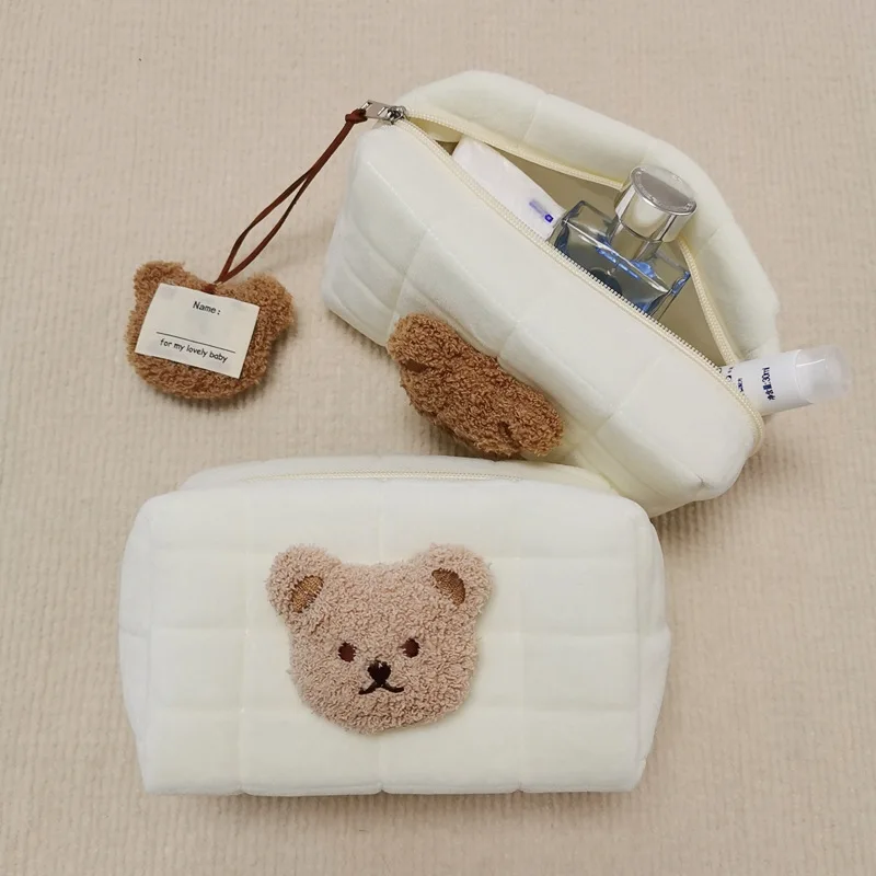 Trousse de toilette ours mignon pour bébé, sacs à cosmétiques de maquillage, pochette à couches Portable, organisateur d'articles pour bébé, sac à cluth en coton réutilisable pour maman