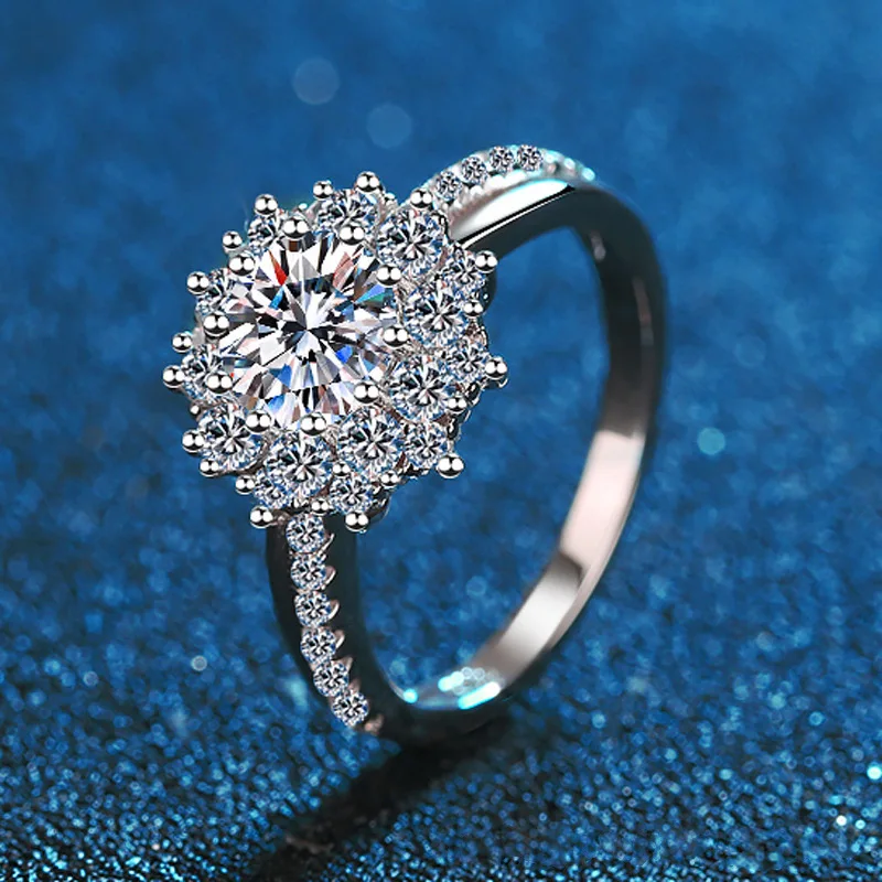 Bague en diamant platine PT950 pour femmes, bague Moissanite 1 Carat, bague de mariage de luxe en tournesol, bague en diamant Moissanite