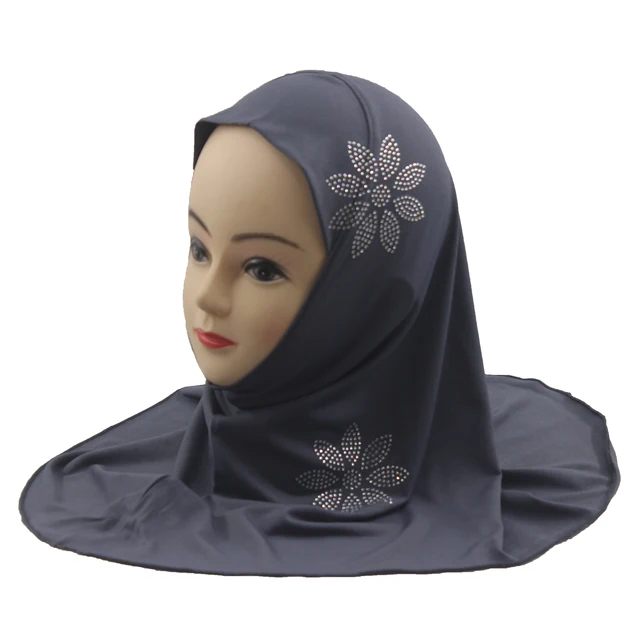 Foulard Hijab en Forme de Fleur pour Fille de 3 à 7 Ans, Poin, Charbon, H002 – Image 3