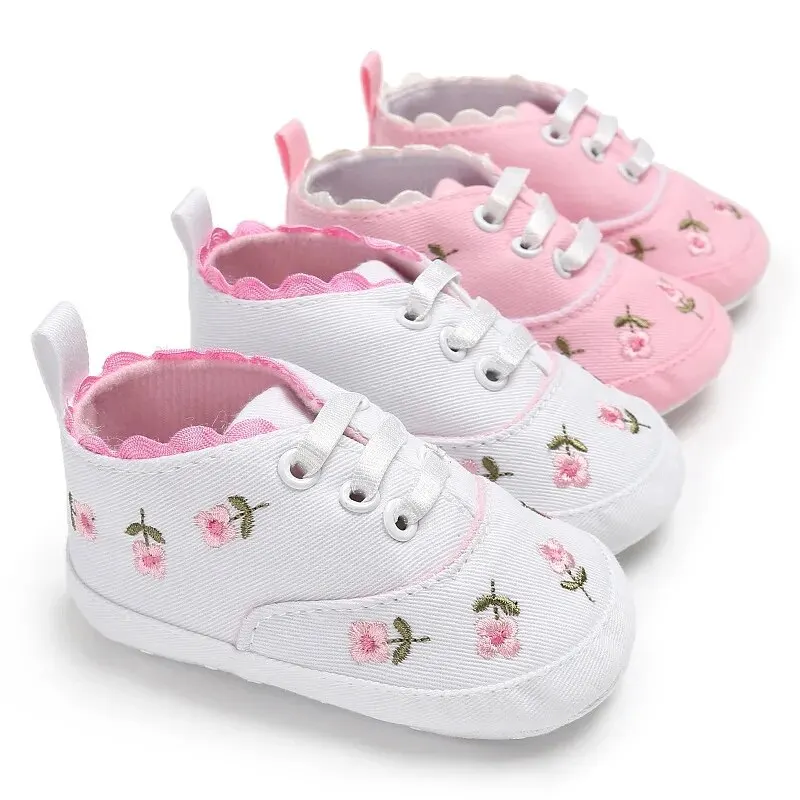 MRovior-Chaussures en toile pour bébé fille, souliers pour enfant, nouveau-né, semelle en coton, motif floral, décontracté, premiers pas, CPull