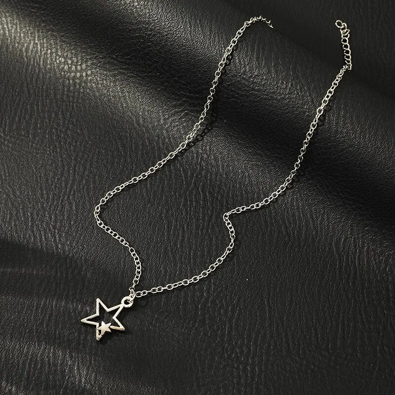 Collier Vintage en pentagramme et corde noire, bijoux quotidiens, à la mode