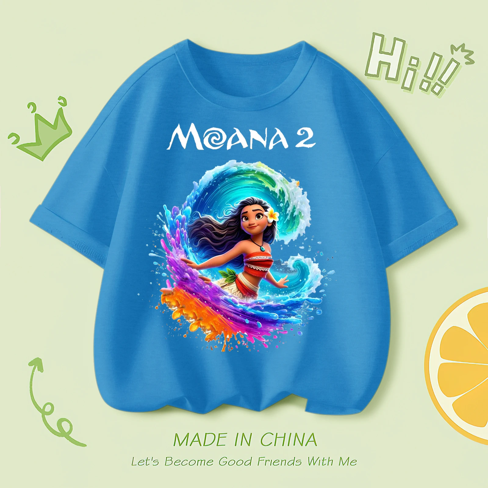 T-shirt Moana 2 2024 coton pour femme, vêtements d'été pour bébé, haute qualité, adulte, enfants, taille universelle, nouveautés, 100%