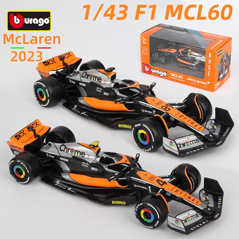 Bburago 1:43 Mclaren F1 MCL60 # 4 Lando Norris # 81 Oscar Piastri – voiture en alliage moulé sous pression, modèle de course de formule, jouet à collectionner 2023