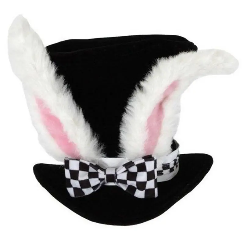 Chapeau de magicien pour le jour de pâques, oreilles de lapin blanc, nœud en treillis, conte de fées, chapeau de fête de thé, cadeaux pour enfants, décorations de fête de pâques